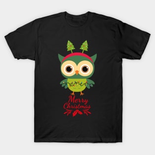 Cute Green Christmas Owl T-Shirt